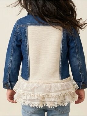 Upcycled Kids Cat & Jack Dark Blue Denim Jacket with Cream Lace Back Panel